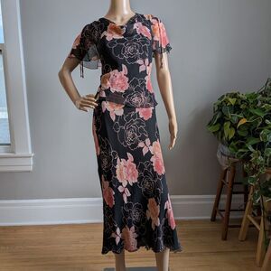 Vintage 90s Jeremy Spenser Floral Maxi Dress Cowl Fairycore Size 6